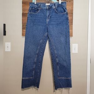 We The Free Blue Risk Taker High Rise Straight Leg Raw Hem Jeans Size 31